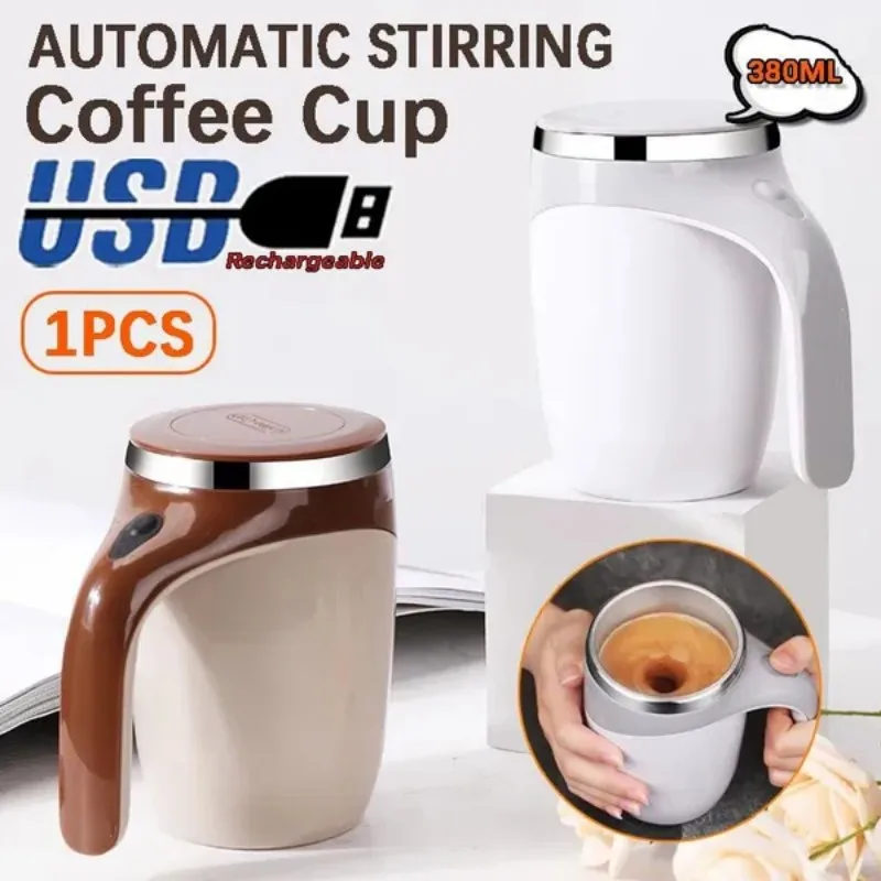 

USB Charging 380mL Self Stirring Mug with Lid Automatic Magnetic Stirring Coffee Cup Electric Stainless Steel Self Mixing Cup