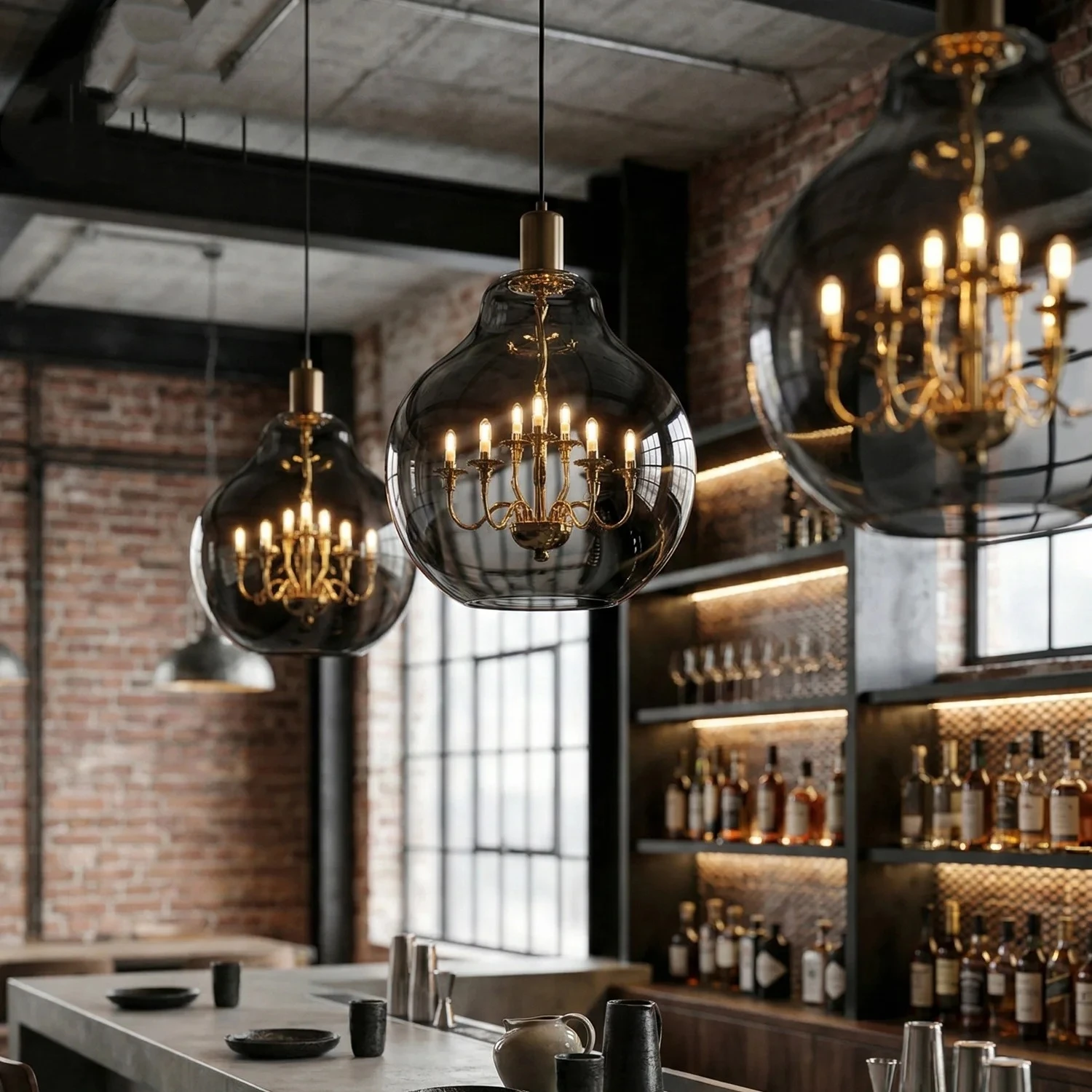 

Luxury Lighting Dreamy Light Giant chandelier Black electroplated transparent glass King Edison Ghost hand-blown Pendant light