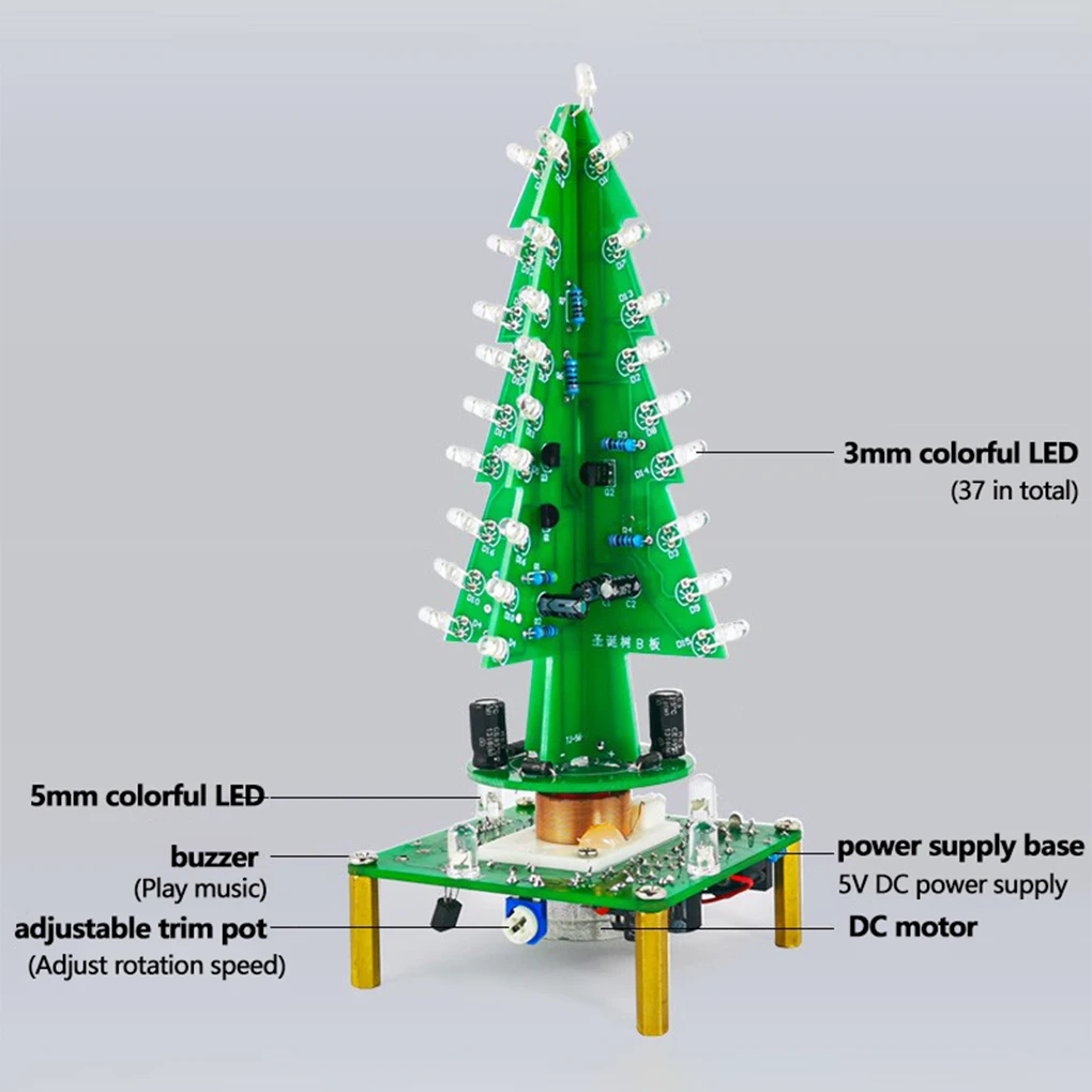 ABS 3 Color Flashing LED Kit 3D Rotating Christmas Tree Shape Solder Tool Welding Effect Is Very