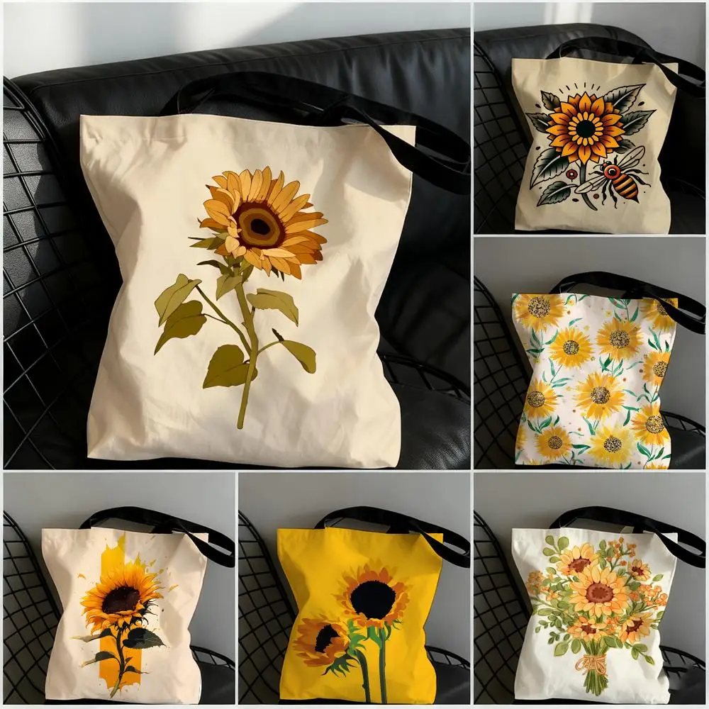 Sunflower Storage Bags Large Capacity Canvas Bag For Female Students To Hold Books Tote Mommy Bag