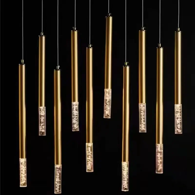 LED Pendant Light Luxury Chandelier Villa Long Cylindrical Dining Room long Crystal Rod Duplex Floor Long TUBE Stairwell