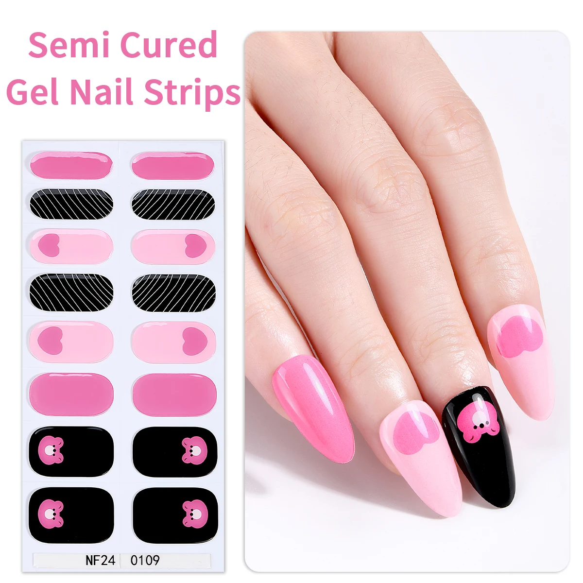 

16Tips Cute Semi Cured Gel Nail Strips Animals Print Gel Nail Sticker Long-Lasting Full Cover UV Nail Wraps DIY Manicure Decor