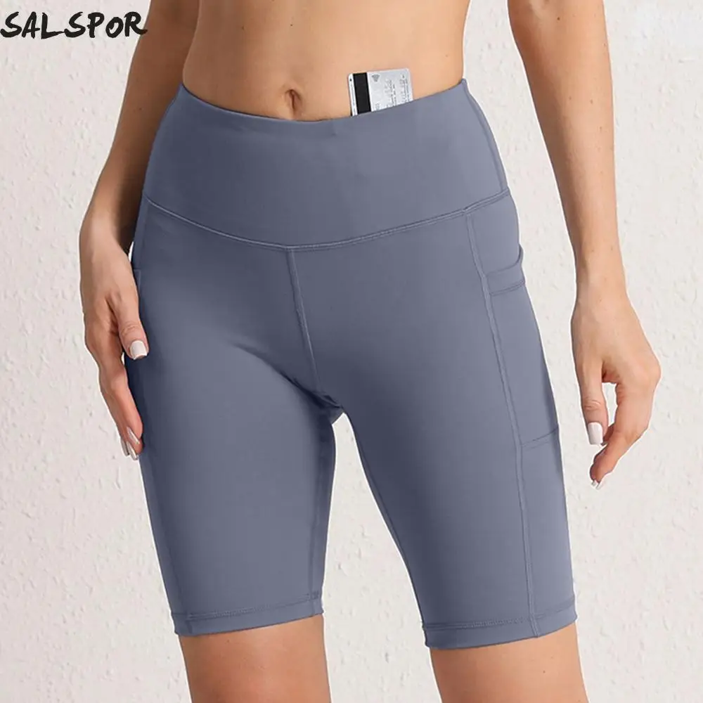 

SALSPOR Yoga Shorts with Pockets for Women Elastic Butt Lifting Cycling Shorts Slim High Waist Push Up Sports Tights Sportswear