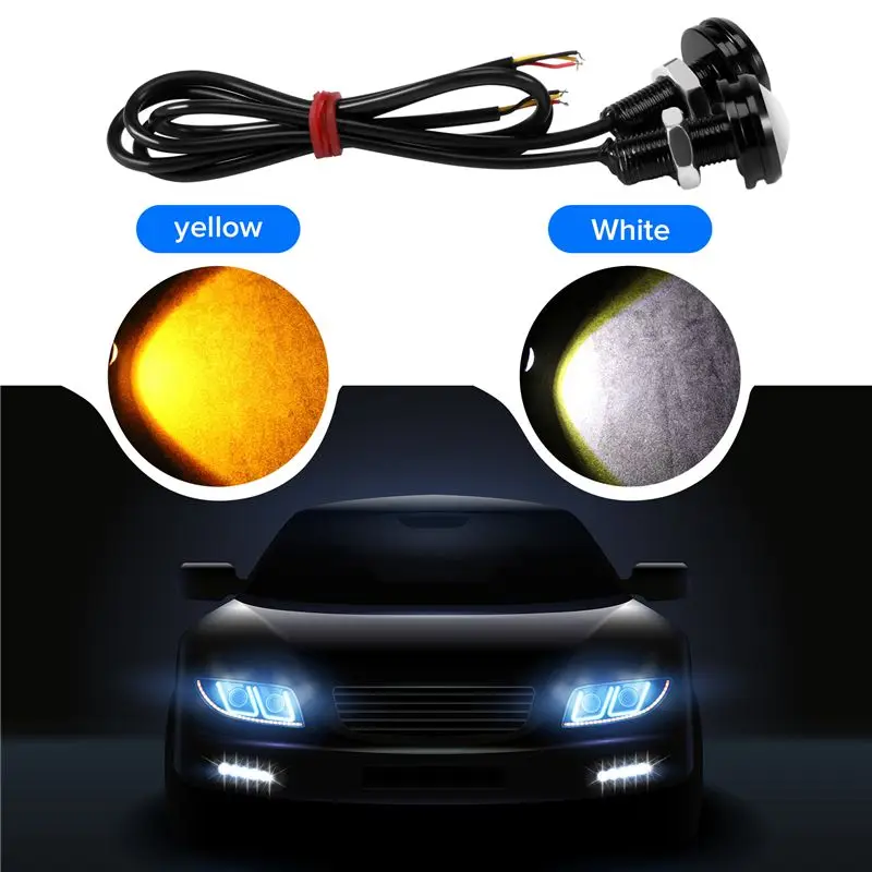 A09E-10 Pcs 12V 23Mm Dual Color Switchback 4014 Smd 12 Led Drl Eagle Eye Daytime Light Car Motor Turn Lights