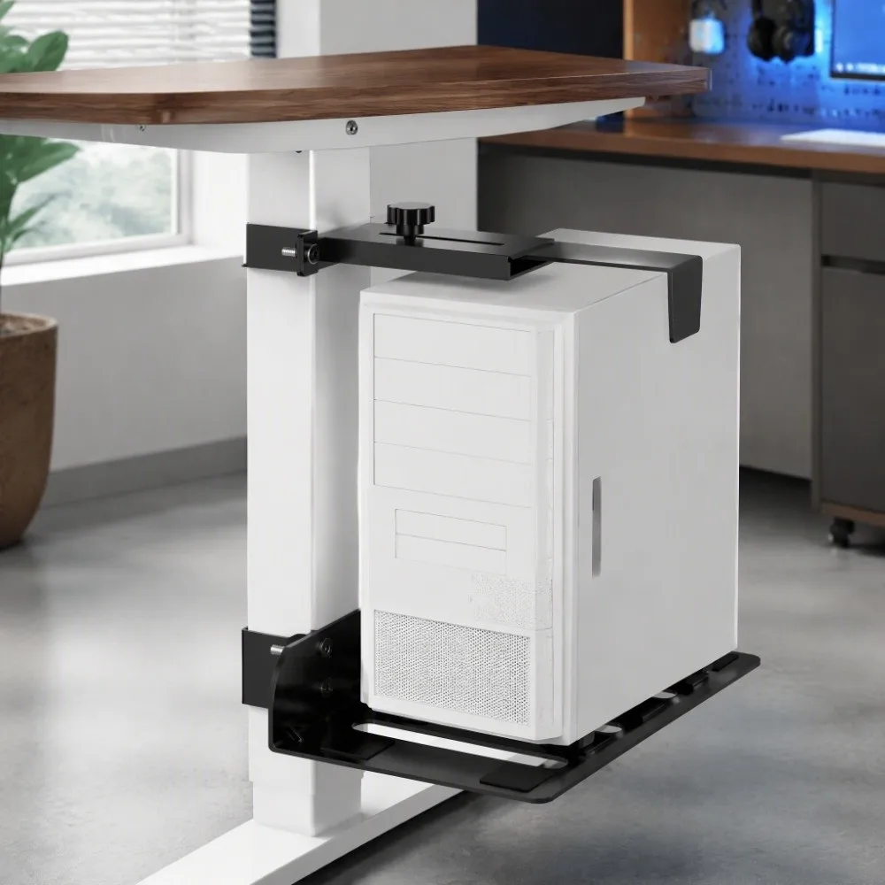 Adjustable Under Desk PC Mount Non-Slip Pads Silicone Pads Computer Holder Suit Square Tube Legs Heavy Duty CPU Bracket