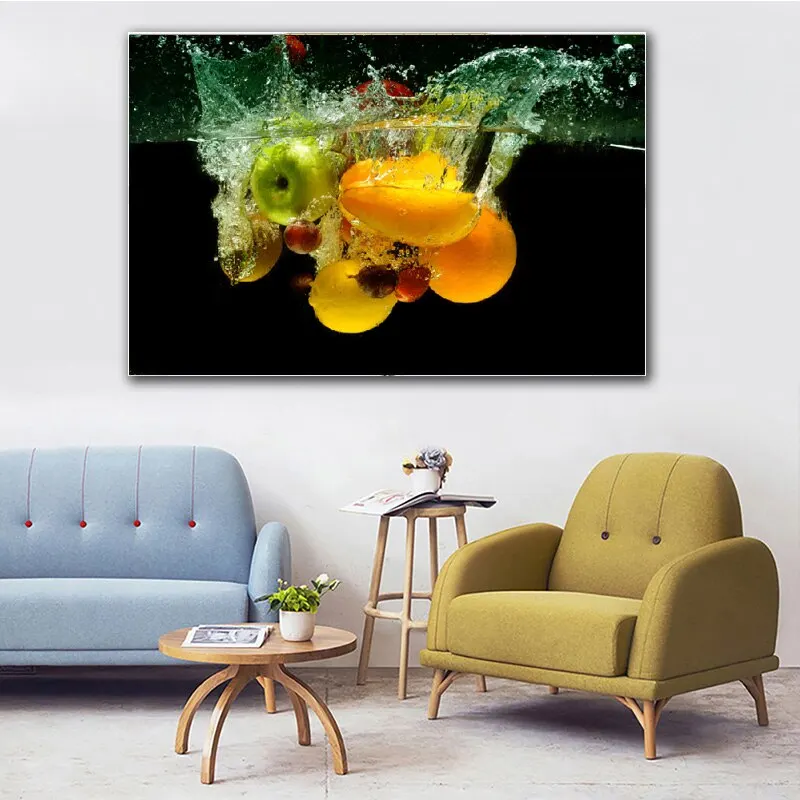 Abstract Water Fresh Fruit Food Poster and Prints Wall Art Canvas Painting For Living Roome Home Kitchen Decoration No Frame