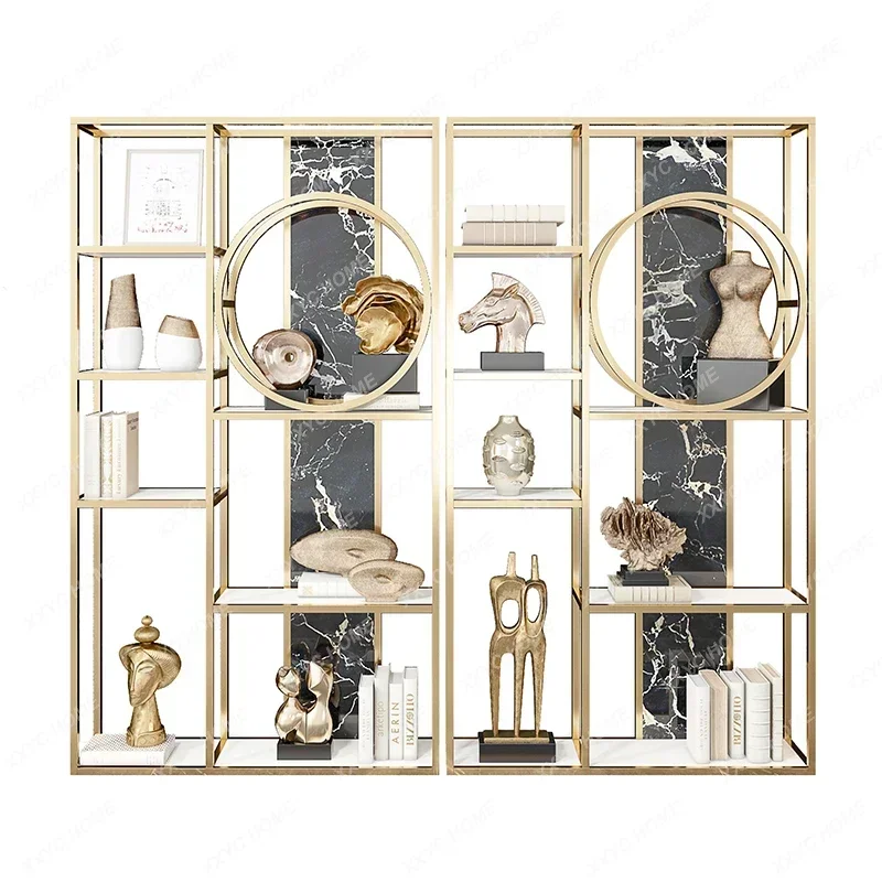 

Stainless Steel Boycase Floor Living Room Metal Shelf Display Stand Light Luxury Style Bookshelf Almacenamiento En La Cocina