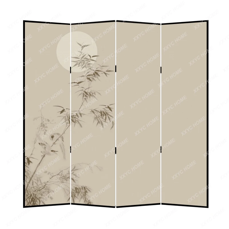 Elegant Artistic Conception Subareas Screens Mobile Folding  Covering Tea Room Bamboo Shadow Moon round Accordion Partition