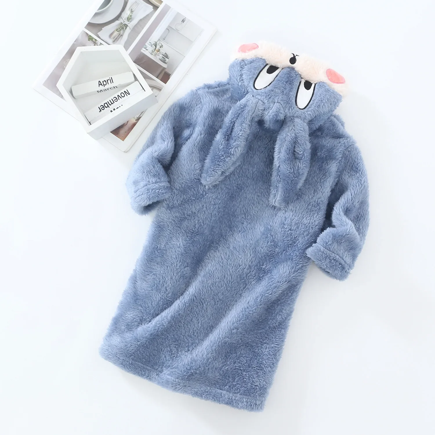 Winter Kids Hooded Bathrobe Baby Bath Robes Boys Girls Cute Cartoon Rabbit Flannel Pajamas Toddler Long Sleeve Towel Robe