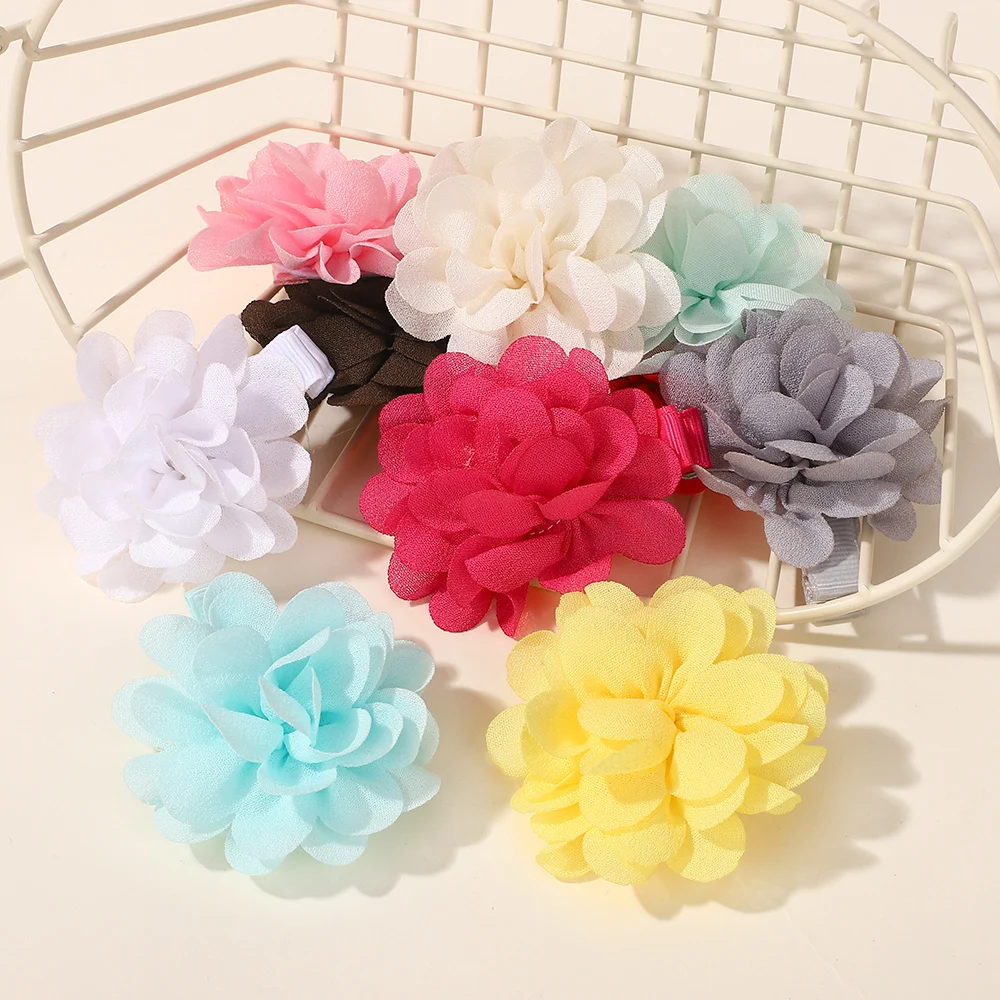 

20Pcs Random Color Flower Barrette Hair Clip Girls Handmade Cloth Hair Clip for Baby Exquisite Chiffon Flower Headpiece