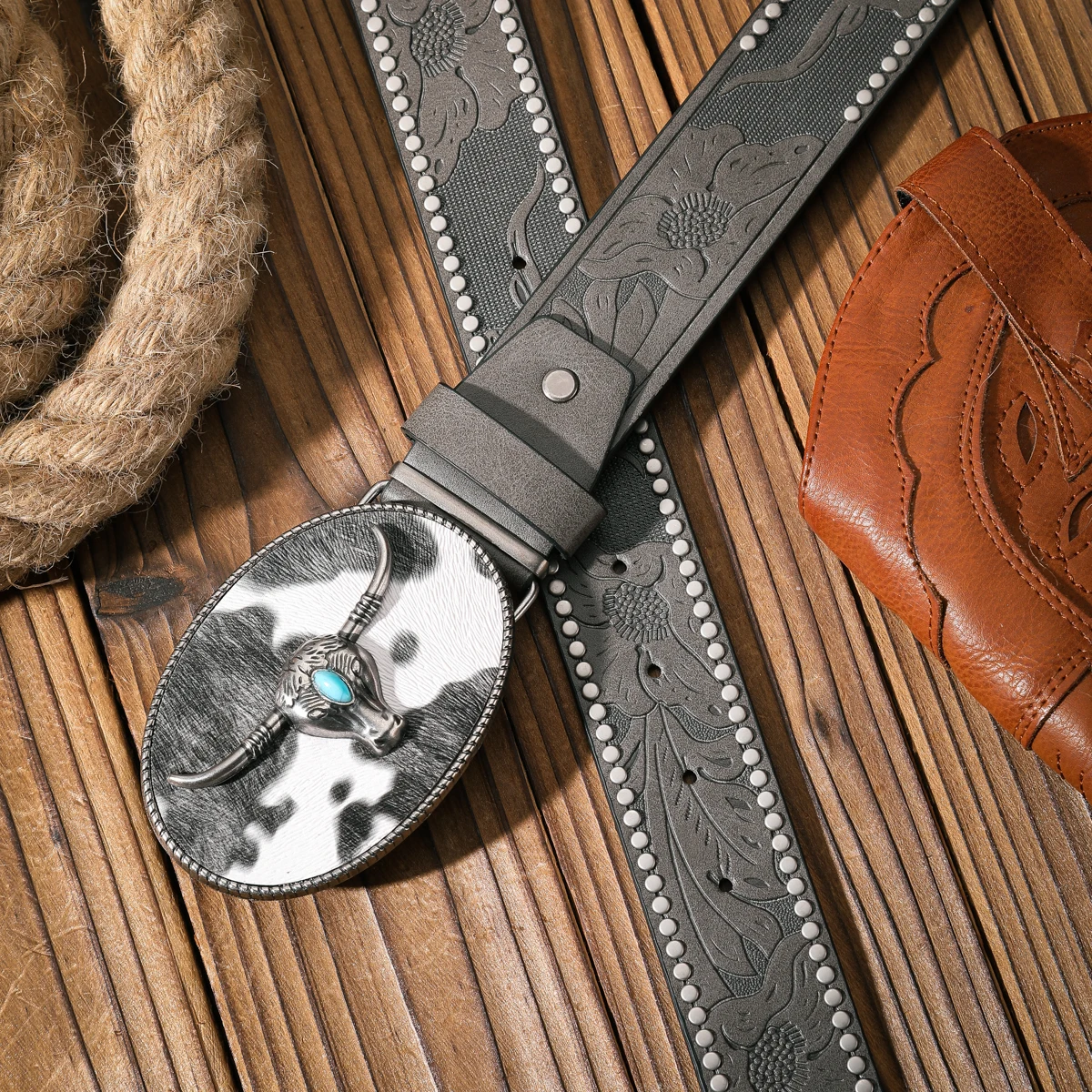 Ein lässiger und retroer Gürtel, ein Taillenaccessoire für Kleidung im Western-Stil, Metallschnalle, PU-Gürtel, geeignet für Männer und Frauen. – Detail 10