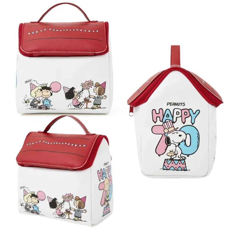 Cartoon Anime Snoopyed Doll Printing Portable PU Cosmetic Bag Kawaii House Shape Handbag Cute Travel Wash Storage Bag Girl Gift