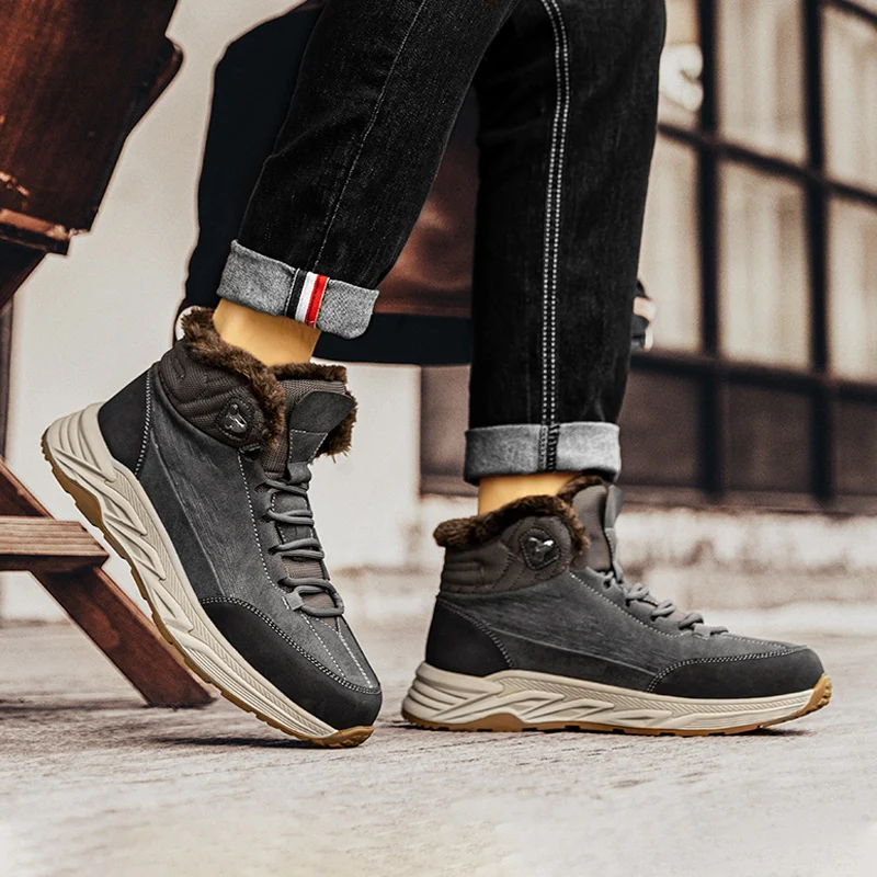الرجال أحذية الثلوج الشتاء عالية أعلى أحذية رياضية أفخم الشتاء الدافئ الأحذية في الهواء الطلق عدم الانزلاق أحذية التنزه الجلود حذاء بوت بطول الكاحل بوتاس Hombre