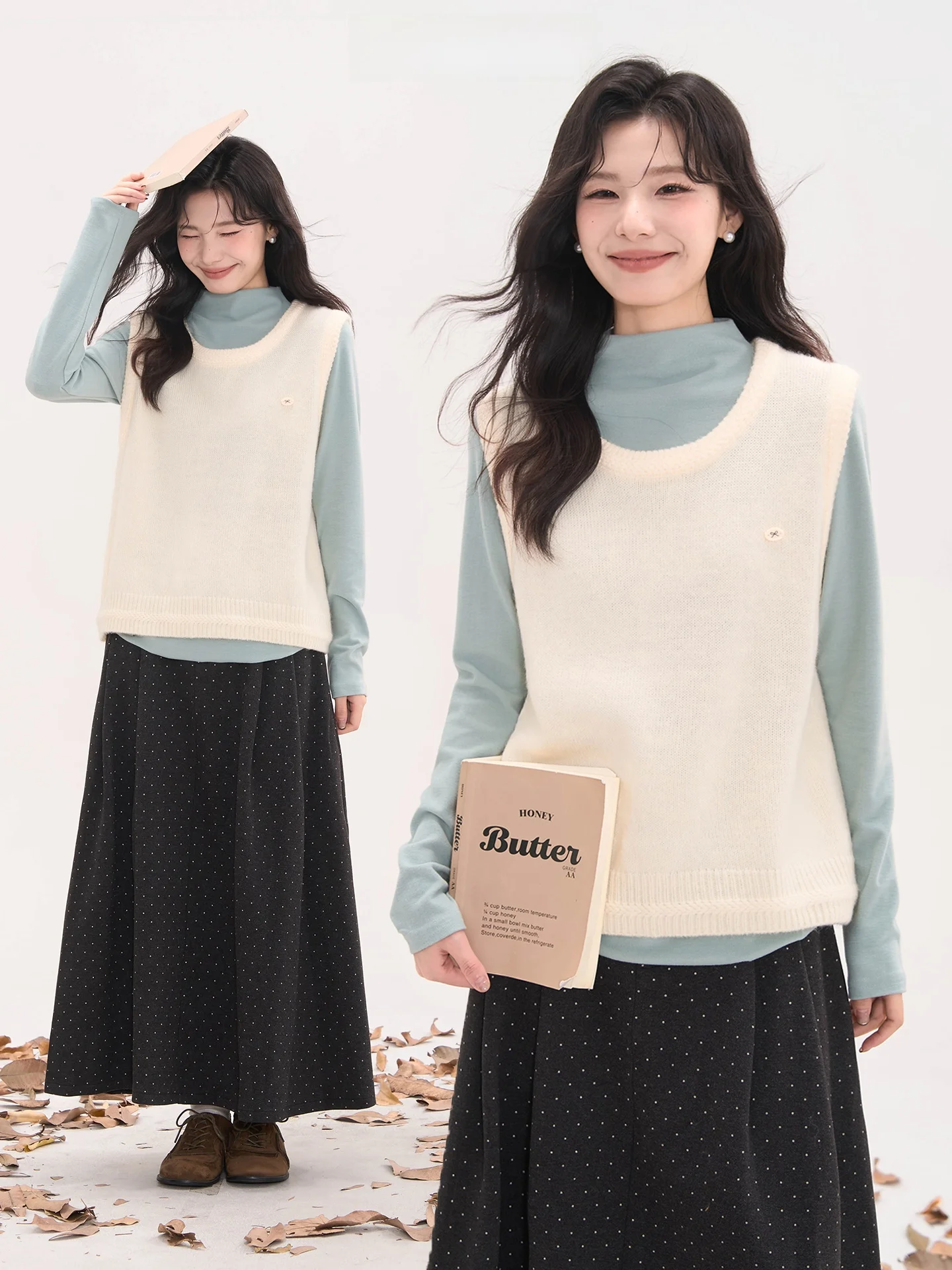 

Korean Sle Knitted Sweater Vest Women's Layering Top Small Label Autumn Winter Faion Pure Color round Ne Long Sve Vest