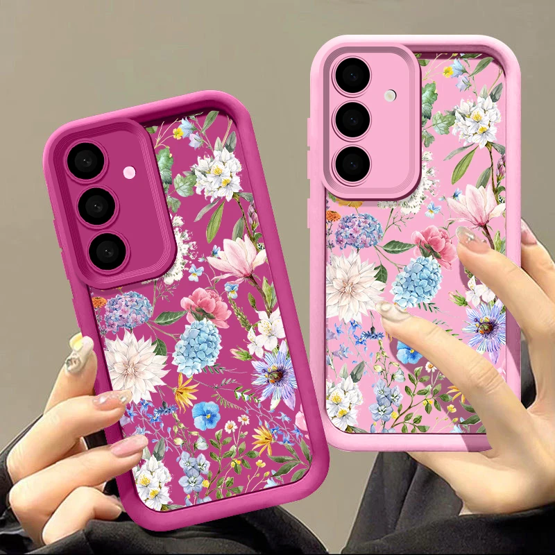 Shockproof Silicone Flower Leaves Case For Samsung Galaxy S24 S23 Ultra S22 S21 S20 FE A52 A53 A14 A34 A54 A15 A35 A55 5G Cover