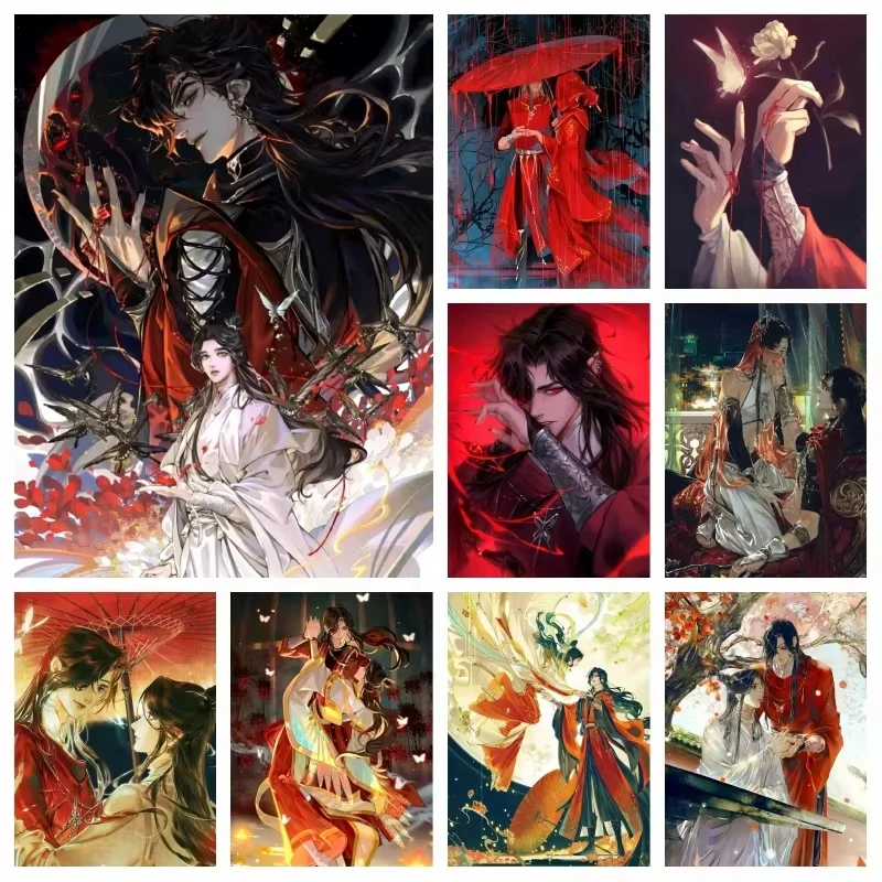 Pintura de Diamantes 5D DIY Anime Tian Guan Ci Fu, con Diamantes Completos, Hua Cheng Xian Lian, Arte Decorativo de la Bendición del Oficial Celestial