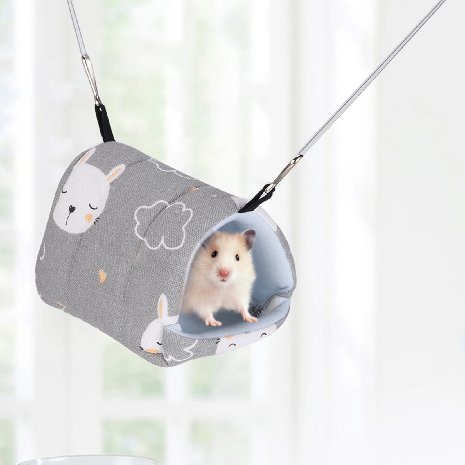 14*12cm Durable Pet Canvas Hanging Bed Hammock For Rat Hamster Squirrel Parrot(Gray Rabbit)