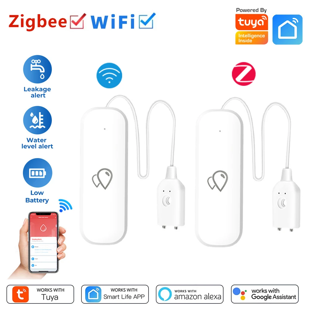 Tuya WiFi Zigbee Water Leakage Sensor Water Leak Detector Smart Life APP Notification Alarm Water Flood Leak Alarm Home Security