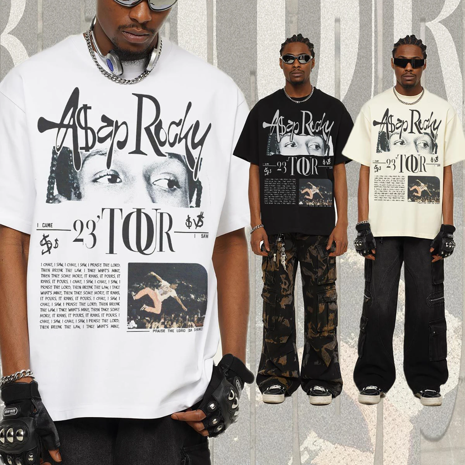 

Men's Heavyweight T-Shirt, 300 Grams American Hip Hop Vintage Washed Old, Trendy Printed Summer Short Sleeve