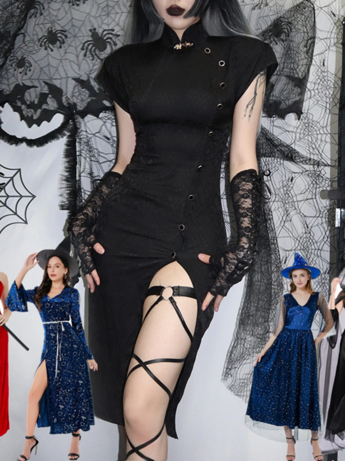 

Сексуальный костюм дьявольной ведьмы на Хэллоуин Dr Gothic Sle Bride LoLita k Theme Dr для женщин из полиэфирного волокна