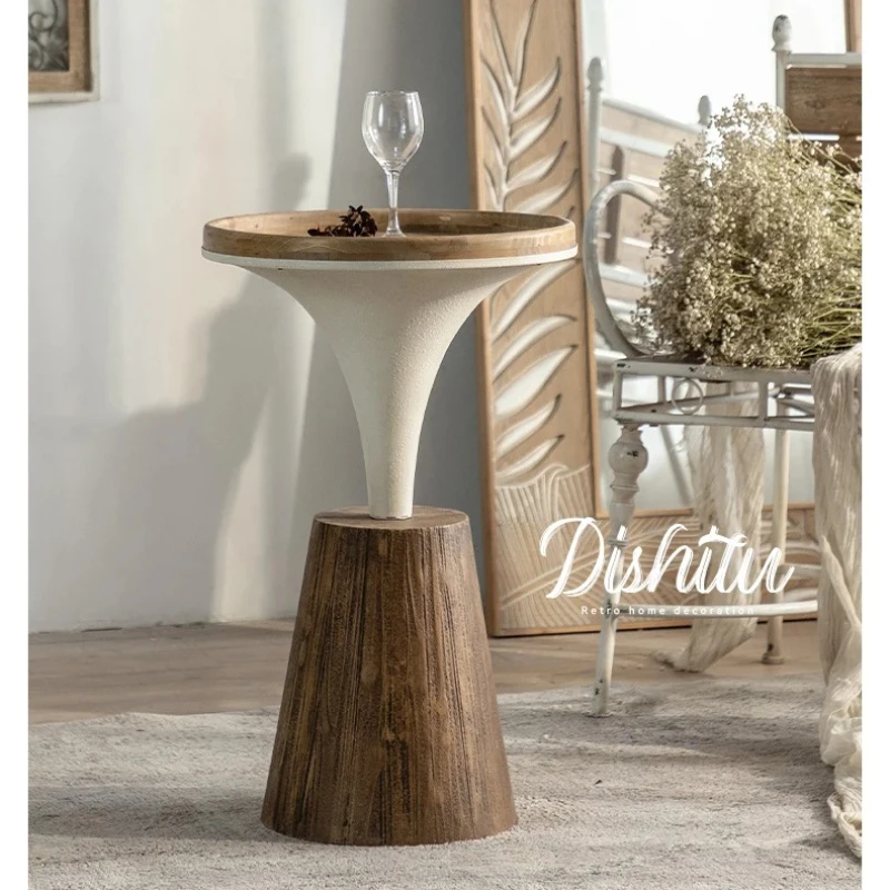 طاولة نهاية زاوية Wabi-Sabi، مكتب شاي مستدير ريفي، مقعد جانبي عتيق لصالة أريكة المقهى أو منطقة المعيشة في غرفة النوم #3