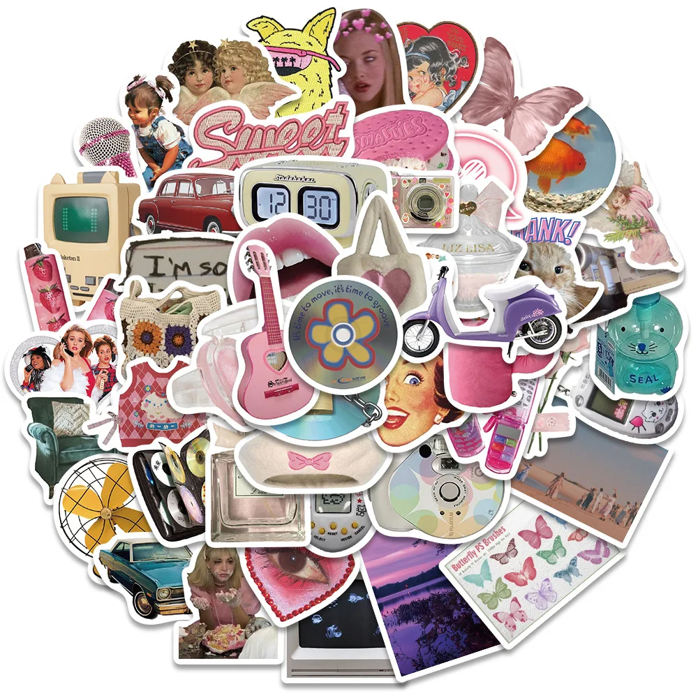 10/30/65pcs Y2K Girls Vintage Cartoon Stickers Cute Ins Style Decals DIY Skateboard Laptop Motorcycle Phone Bike Decoration Toys