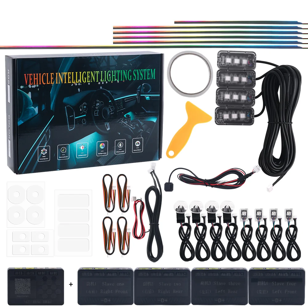 

Dual Zone Universal 18 In 1 LED Streamer Car Ambient Light Symphony RGB 213 Color Interior Rainbow Acrylic Strip Atmosphere Lamp