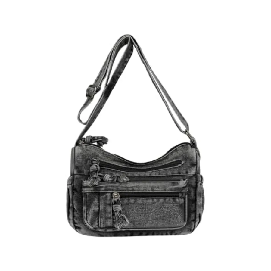

Denim Crossbody Bag for Women, Vintage Y2K Preppy Retro Purse with Multiple Pockets, Lightweight Adjustable Strap Tote Bag