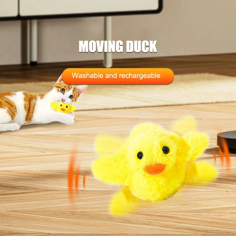 Plush Duck Toy Cat Interactive Chasing Toys Pets Fun Mental Physical Exercise Game Supply Type-C Home Inside Playing Pet Toys