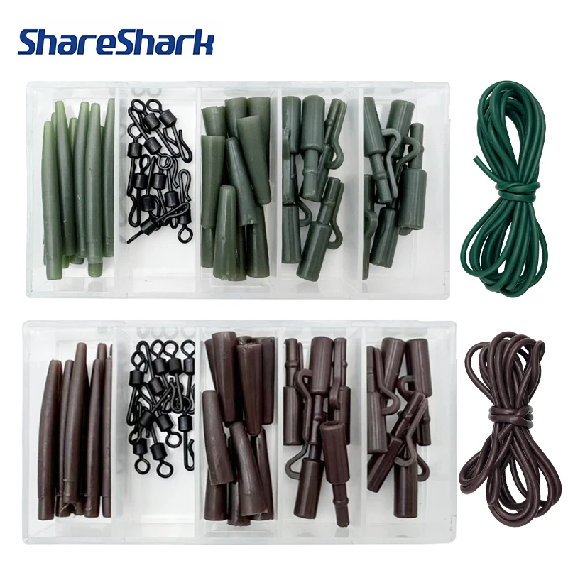 ShareShark 41pcs Carp Fishing Safety Lead Clips Tail Rubber Cone Anti Tangle Sleeve Quick Change Swivels Fishing Accessories Rig