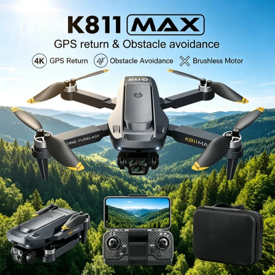 Original K811 MAX Foldable GPS RC Drone Screen Remote 8K HD Camera Optical Flow Positioning 5G WiFi FPV Auto‑Return For Adults