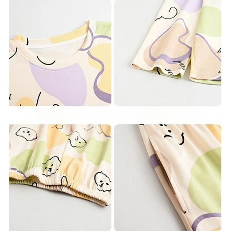 Women Pajamas Spring Autumn New Female Cotton Long Sleeve Sweet Round Collar Home Wear Two-Piece Casual Loose Sleepwear Set 2024