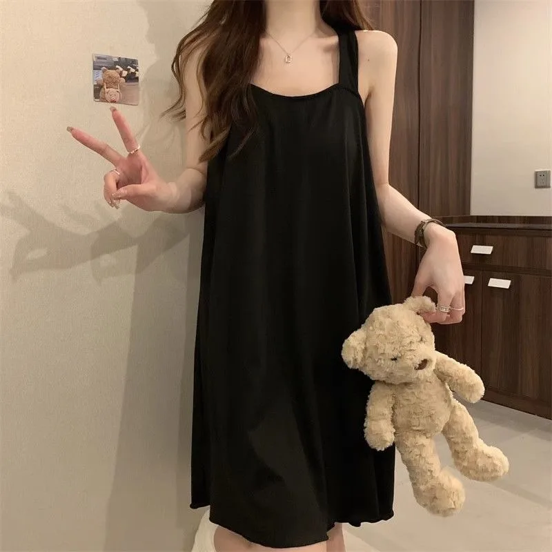 Simple Nightgowns Women Summer Comfortable Sexy Sleepwear Korean Fashion Casual Loungewear Sleeveless Nightdress Female Cozy