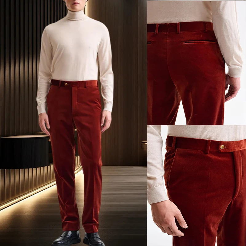 2-Piece Men's Suit Set(Jacket+Pants) Velvet Double Breasted Slim Fit Suit Tailored Business Gntleman For Banquet Groom's