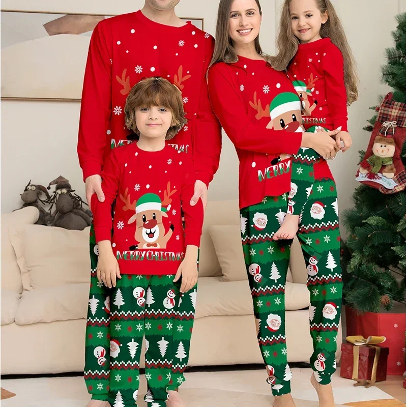 Christmas Pajamas Family Matching Outfits Mom Dad Kids 2 Piece Baby Romper Soft Sleepwear Xmas Family Look New Year Clothes