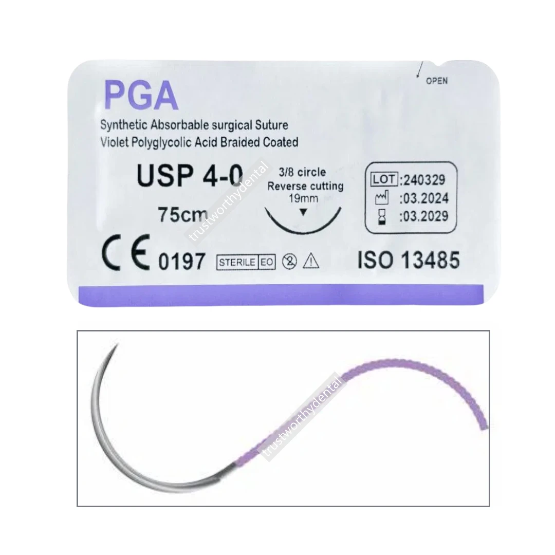 

5~200Pcs Dental Oral Surgical Suture Violet PGA 4-0 75cm 3/8 Reverse Cutting High Quality Suture for Dental Procedures