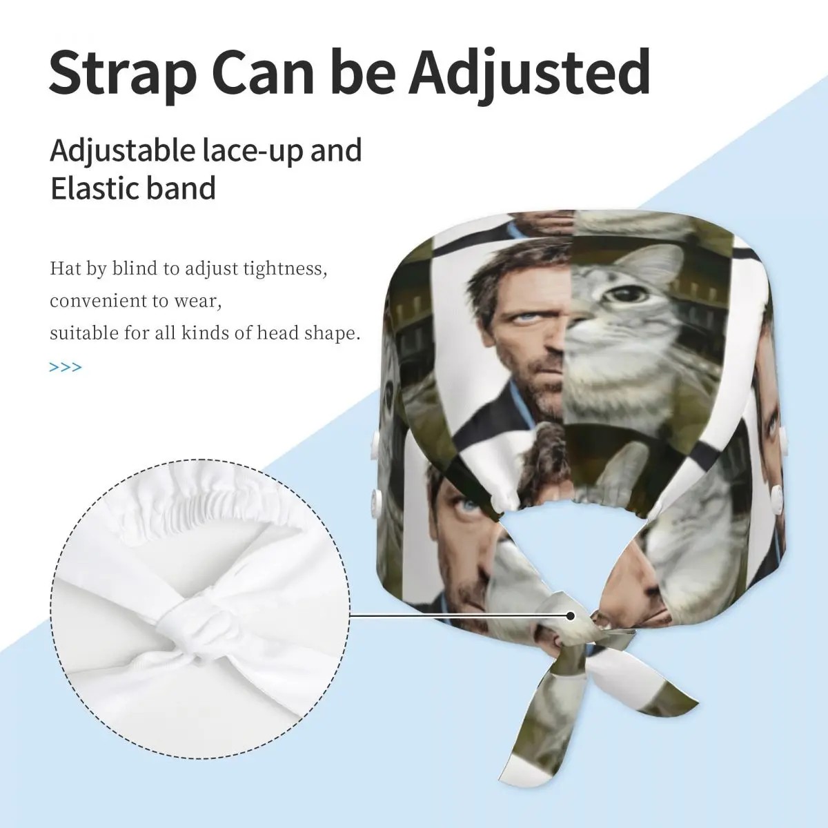 House MD Cat Meme Scrub Hat Doctor Working Surgical Cap Unisex Adjustable Nursing Caps for Dentist - view 4