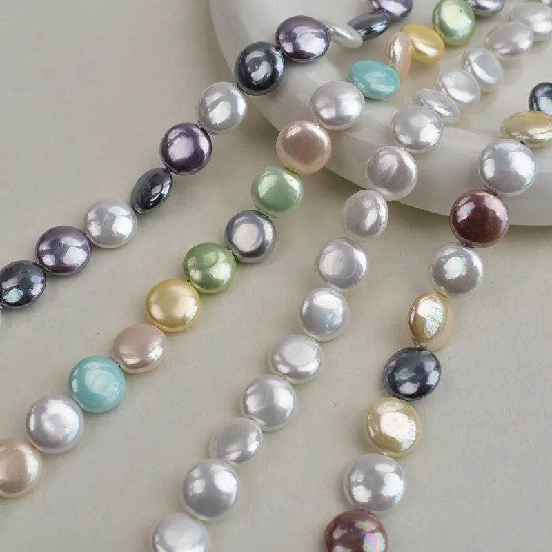 

Mixed Color Button Shell Pearls Beads 12mm Colors Shell Loose Spacer Beads for Jewelry Making DIY Charm Bracelet Earrings 15inch
