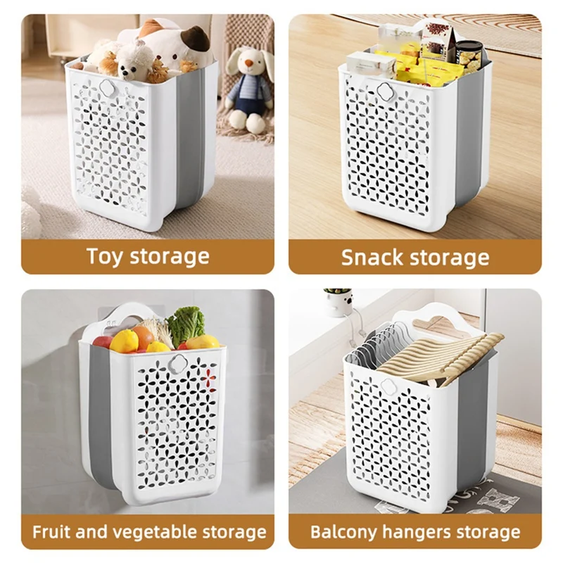 Wall-Mounted Folding Laundry Basket - Space-Saving Dirty Clothes Storage, Large-Capacity Storage-A27R