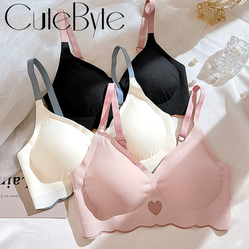 Seamless Invisible Cute Bra For Women Sexy Lingerie Deep Vneck Push Up Bra Wire Free Brassiere Bra Removable Pads Bralette Bra