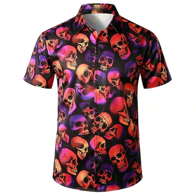 Men\'s Shirt Goth Skull Graphic 3d Printed Turndown Black Red Purple Black White Street Cool Ual Short Sleeves Punk Button Shirts