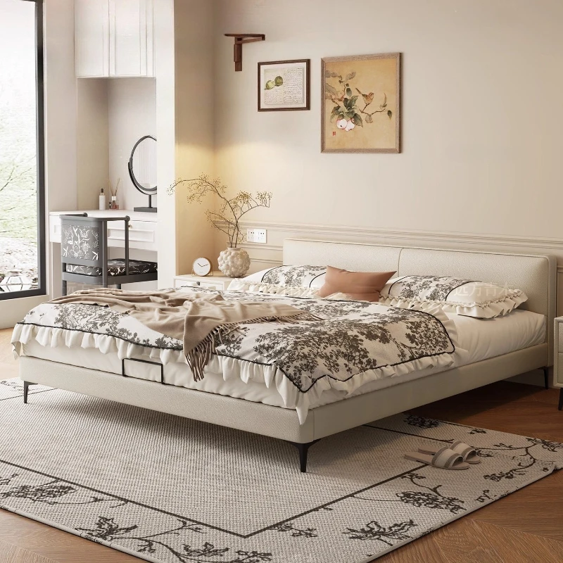 سرير جلدي، أثاث غرفة نوم بسيط وحديث، لوح رأسي قصير، سرير مزدوج مع مساحة تخزين، مسند ظهر ناعم يلبي نمطًا مختلفًا #1