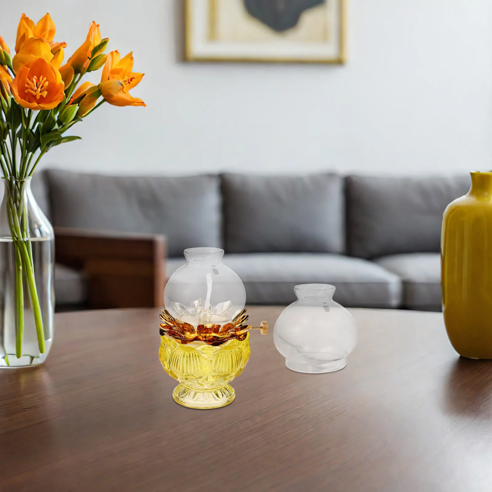 Glass Hurricane Lamp Shade Oil Lantern Replacement Globe Chimney Spherical Lampshade Vintage Lamp Dual Holes Clear Glass Chimney