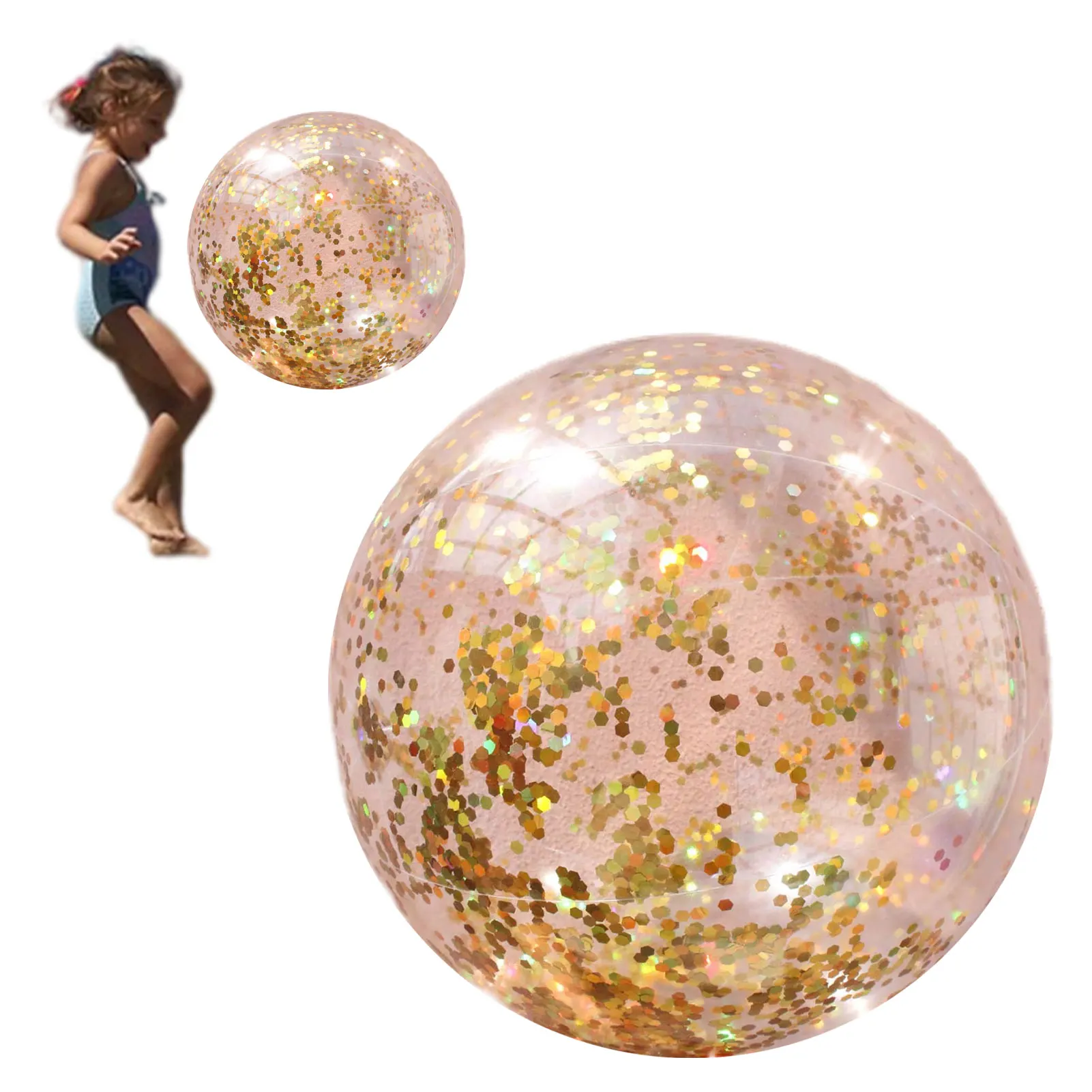 Iatable Glitter Beach Ball Confettis Beach Ball Toy 16in Large Beach Balls For Kids Swimming Pool Party Favor Clear And