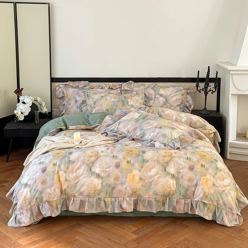 

Romantic vintage pastoral flower bedding set,queen king size french floral cotton home textile bed sheet pillow case quilt cover