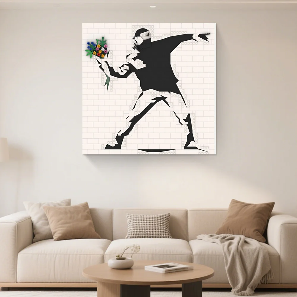 

MOC Banksys Flower Throw Building Blocks Model Banksys Flower Throw Creative Art Postcard Bricks Assembly Toys Kids DIY Gifts