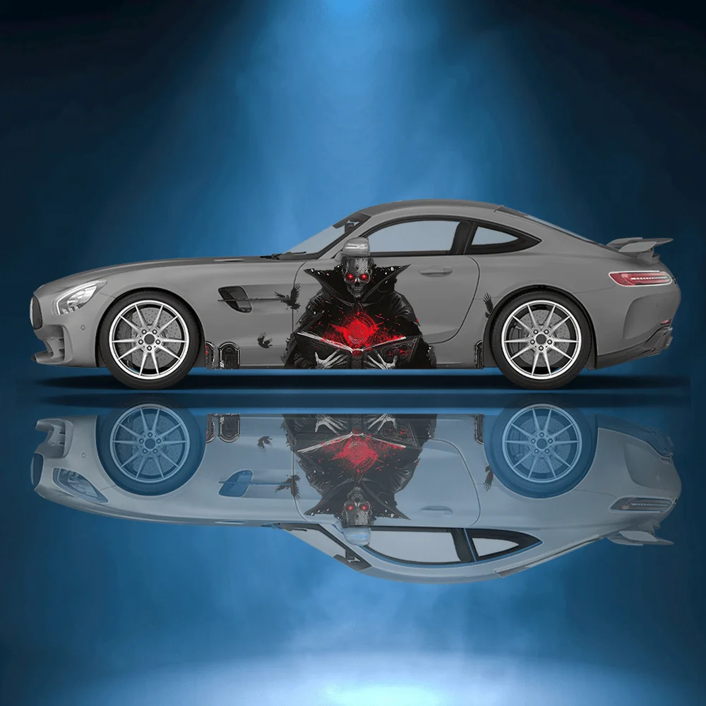 

Злой волшебник с принтом черепа, боковая наклейка для автомобиля, защитная декоративная наклейка, водонепроницаемая самоклеящаяся наклейка, автоаксессуары, оберточная крышка