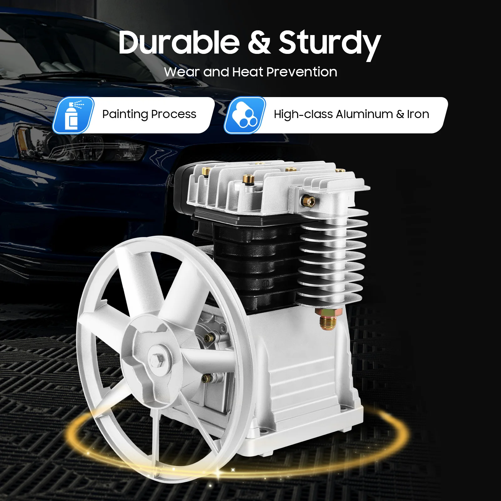 Single Stage Twin Cylinder Air Compressor Pump Head, Air Compressor Pump Head with 3HP Engine for Automotive/Pneumatic Tools