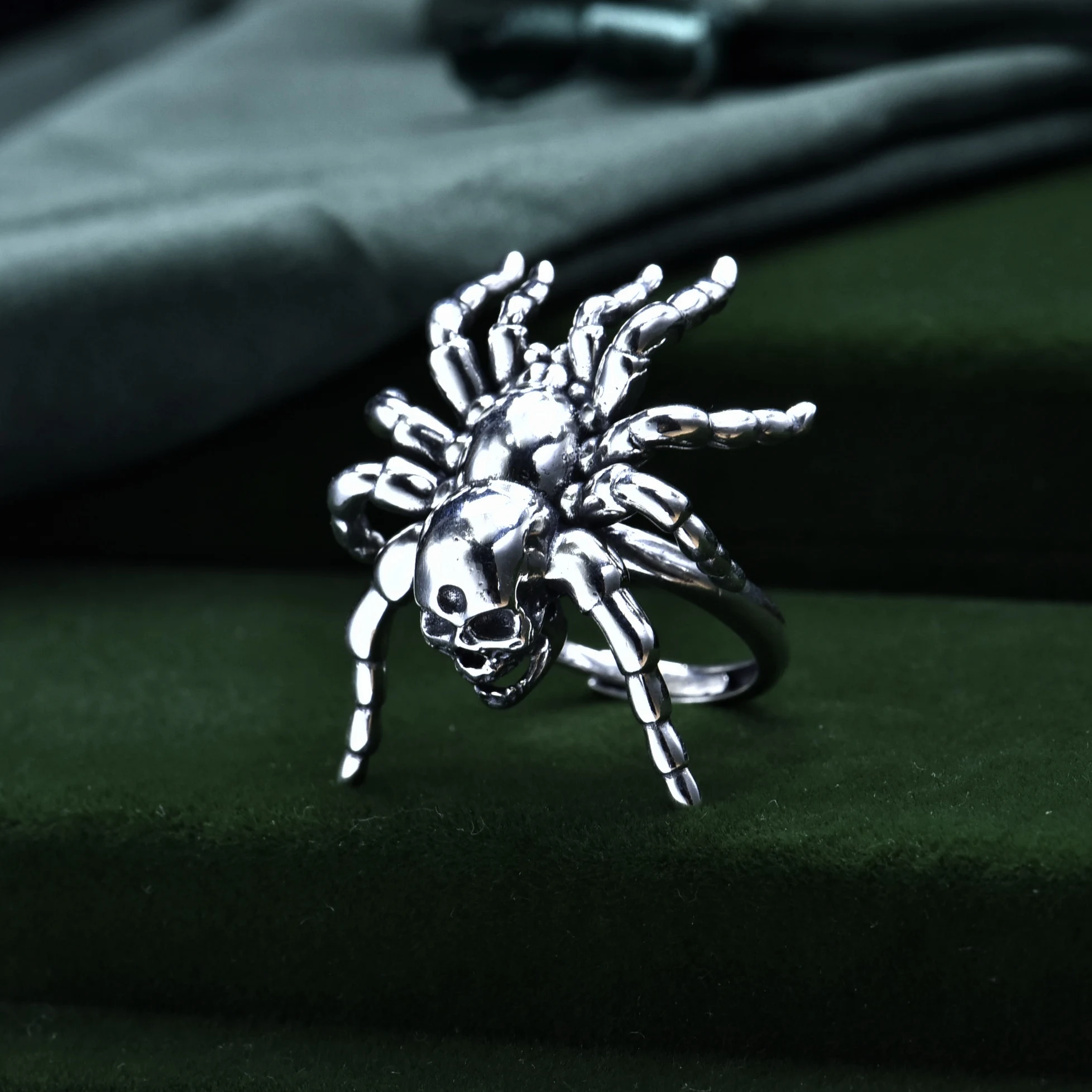 S925 sterling silver niche special-interest design Spider Ring punk style Thai silver retro hip hop fashionista accessories