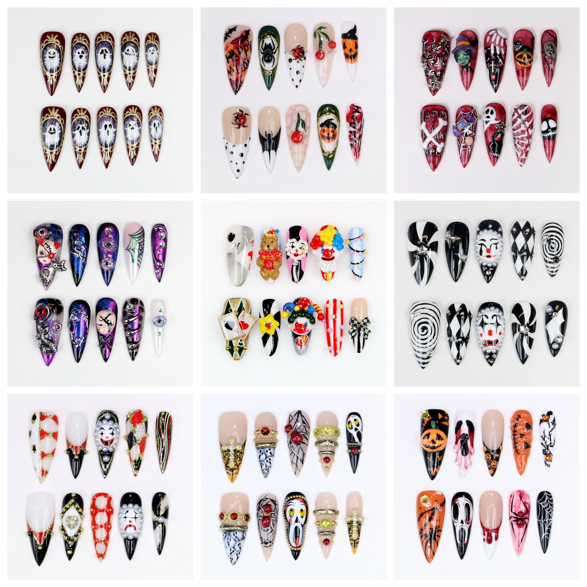 

10Pcs 3Dl handmade Manicure Press On Nails, Acrylic Fake Handpainted Custom Design All Saints' Day Adhesive Nail File Set